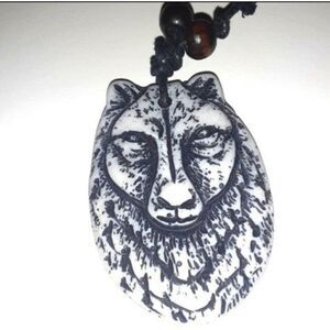 White unisex wolf Necklace